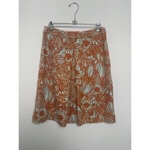 Etcetera Orange Blue Leaf Floral Safari Pleated Knee Length Skirt Size 4